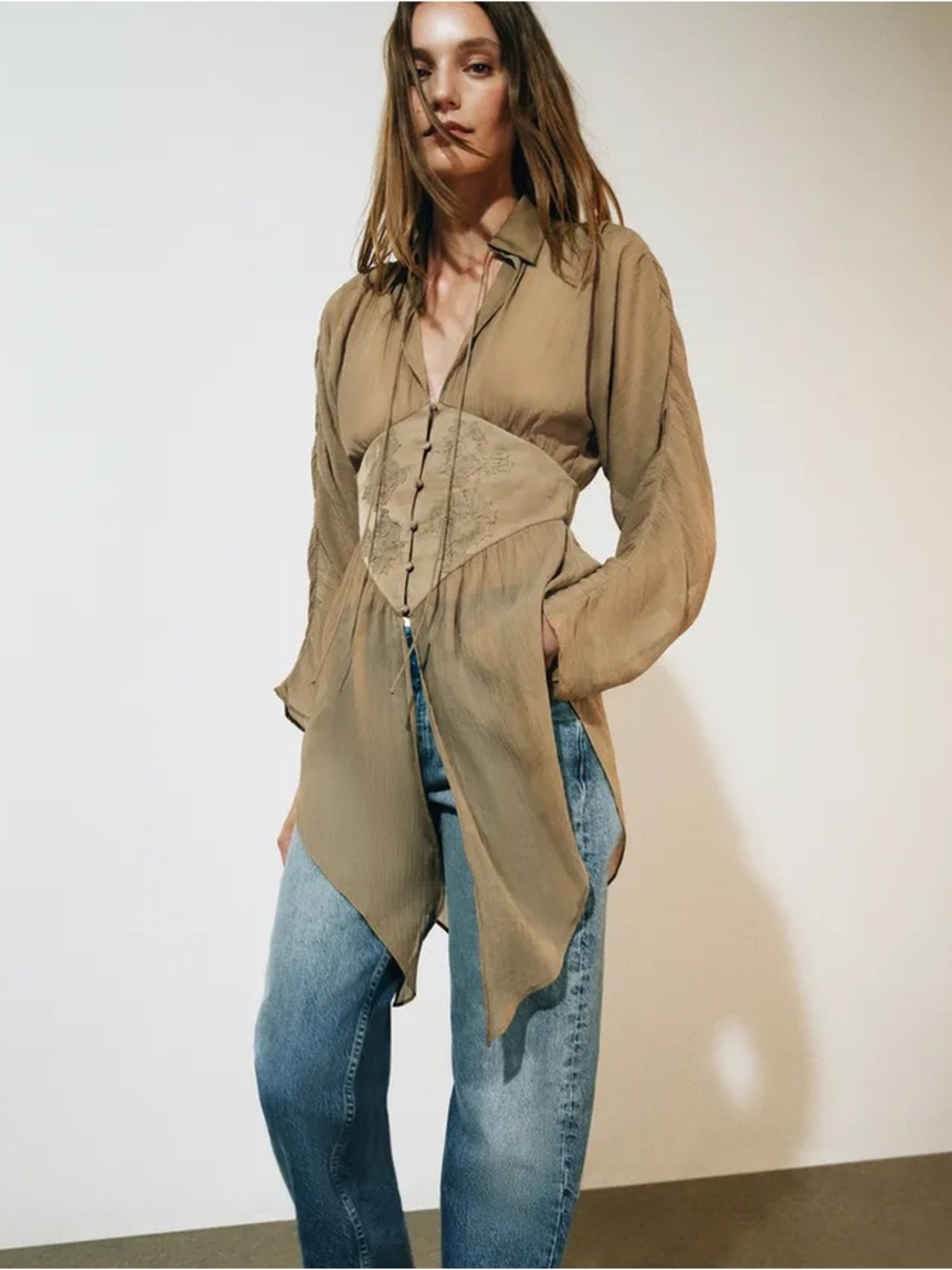 ZARA ZW COLLECTION LACE FLUID SHIRT